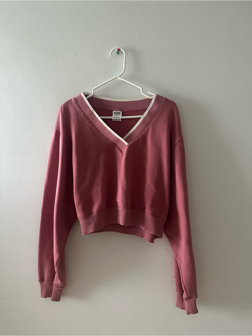PINK Victoria's Secret Dusty Rose V-Neck Cropped Sweater